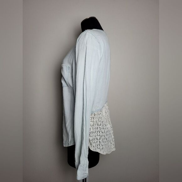 Women's Country Button Down Shirt Western Rodeo Cowgirl Farm Lace Denim Medium - Picture 3 of 11